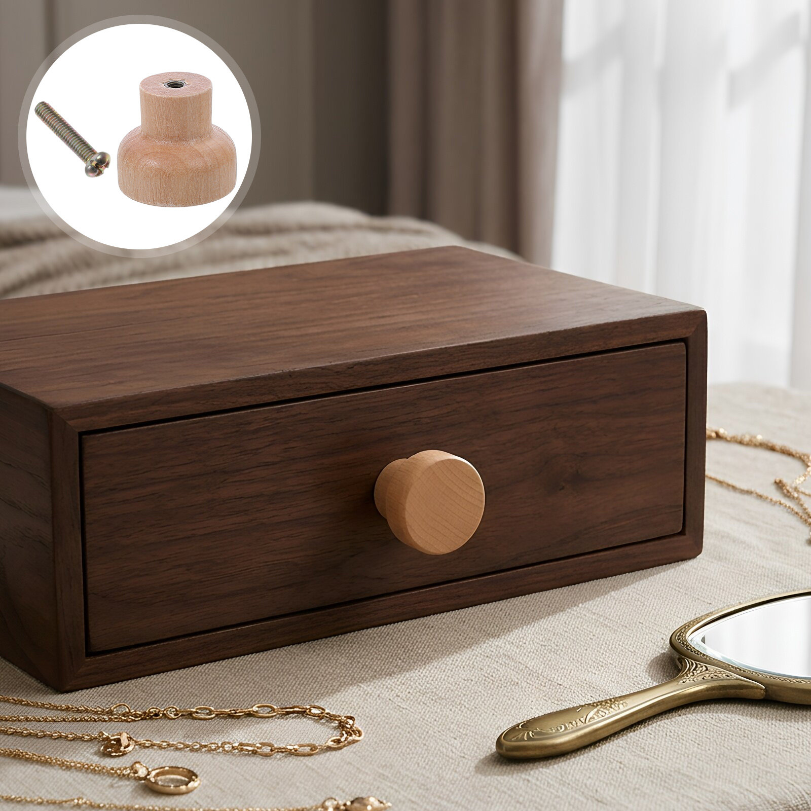 30Pcs Solid Beech Wood Drawer  - Cabinet Knob Round 评论和价格